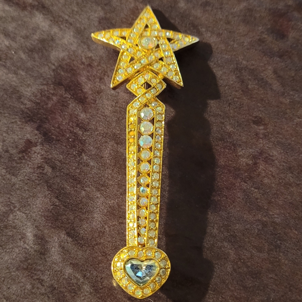 Kirks Folly AB Crystal Star Wand Dress Pin Brooch Signed Rare Retired